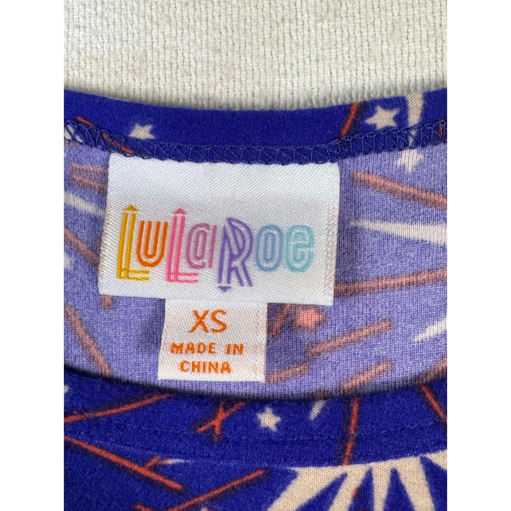 LuLaRoe Tunic Top Womens XS Blue Firework Starburst Knot Front High Low - Picture 2 of 8
